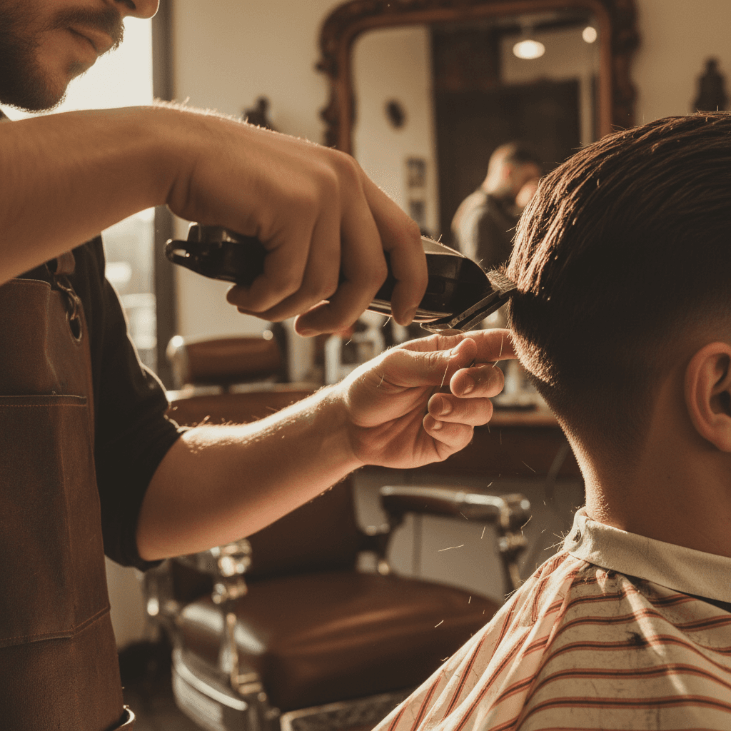 Barber clipper fade detail close-up